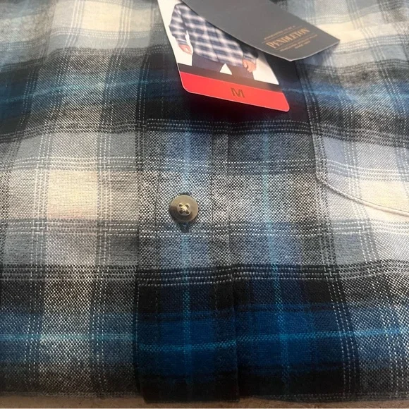 Pendleton Mason Plaid Flannel Shirt Blue Gray Black White Cotton Medium Men’s - Picture 3 of 6